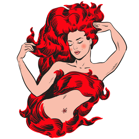 Woman with red hair on fire vector illustrationのイラスト素材