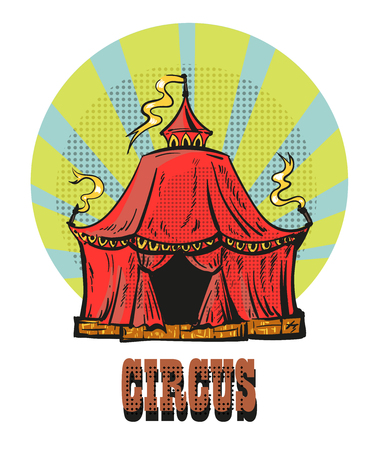 Magic red circus frame. Hand drawn comic style illustrationのイラスト素材