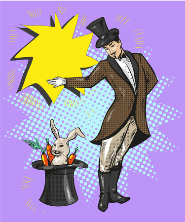 Vintage magician with rabbit in hatのイラスト素材