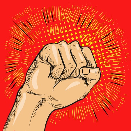 Pop art vector illustration.Fist hitting or punchingのイラスト素材
