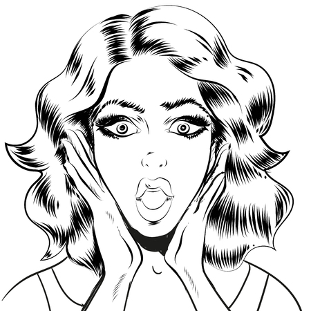 Surprised woman face line artのイラスト素材