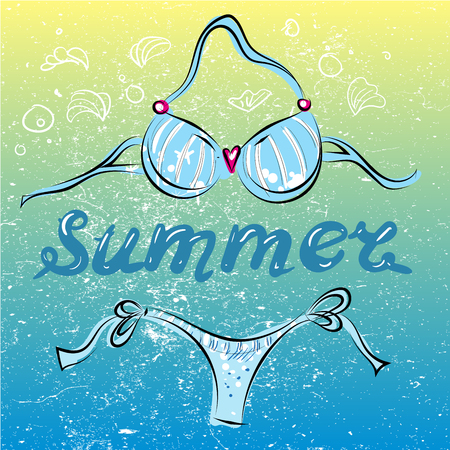 Bikini swimming suit on summer beach vector illustrationのイラスト素材