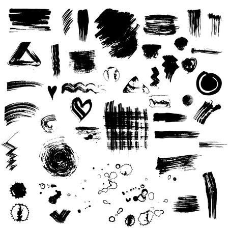 Set or collection of Black ink vector stainsのイラスト素材