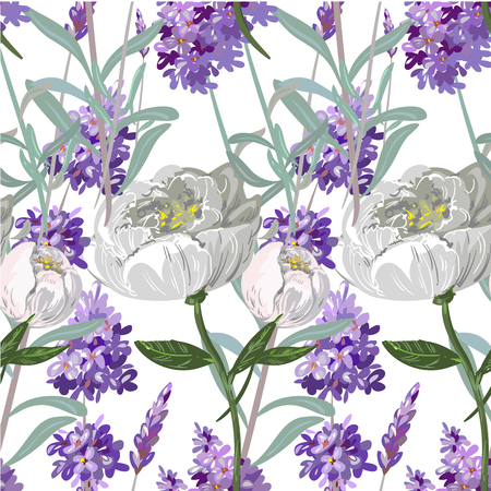 Lavender and peony seamless patternのイラスト素材