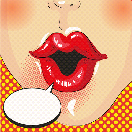 Mouth Speech Bubble Pop Art On Dot Illustrationのイラスト素材