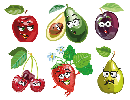 funny fruit cartoon isolated on white backdrop.のイラスト素材