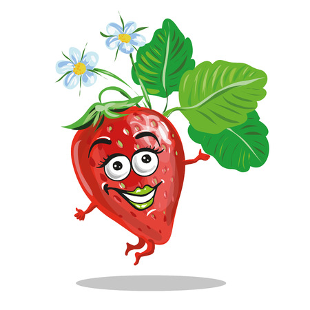 Cute strawberry character jumping and smilng vectorのイラスト素材