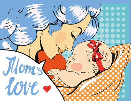 Mothers day. Mother and daughter in pop art retro comic style. Vector artのイラスト素材