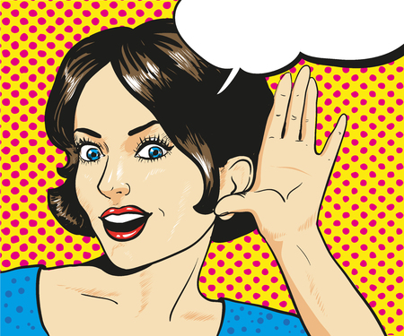 Woman with surprised face listening to a whisperのイラスト素材