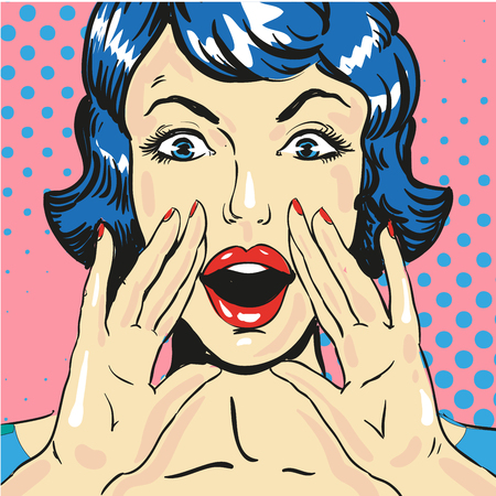 Woman screaming announcing news pop art comic style vectorのイラスト素材