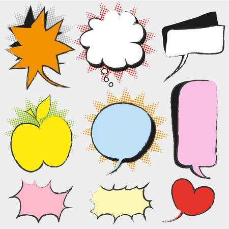 A set of comic bubbles and elements with halftone shadows.のイラスト素材