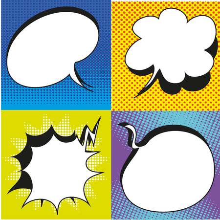 A set of comic bubbles and elements with halftone shadows.のイラスト素材
