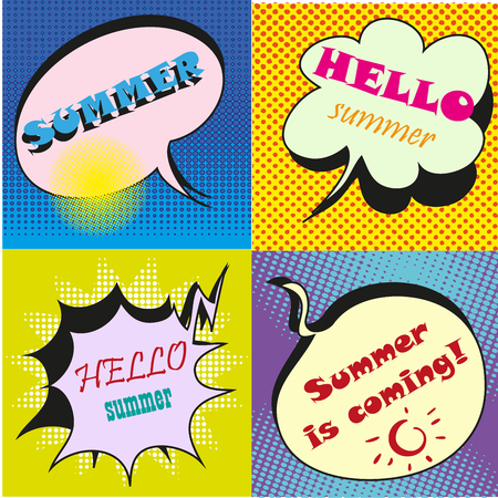 Vector colorful speech bubbles with text. hello summerのイラスト素材