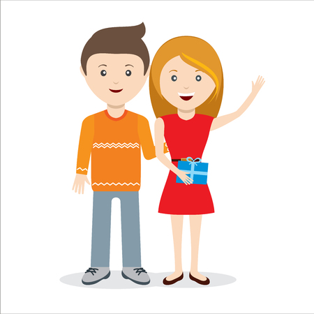 Couple standing together with giftのイラスト素材