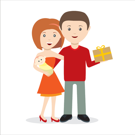 Young couple with child and gift happyのイラスト素材