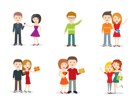 Set characters with gifts Flat design.のイラスト素材