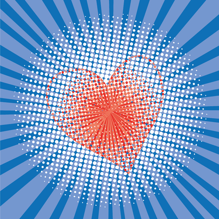 Pop art style halftone explosion with light rays and heartのイラスト素材