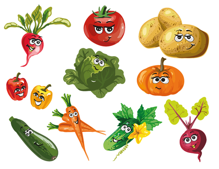 Cute vegetables vector cartoon charactersのイラスト素材
