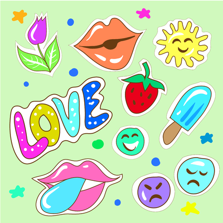 Hand drawn childish fashion stickers vectorのイラスト素材