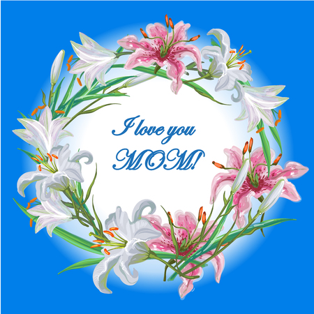 Mothers day greeting card with flowers frame lilyのイラスト素材