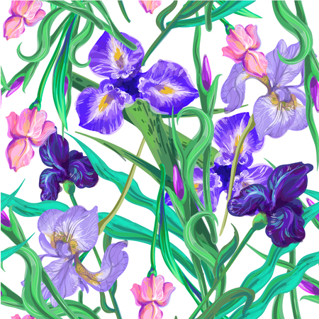 Seamless pattern with flowers. Iris. Vector. Hand drawn.のイラスト素材