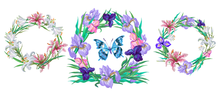 romantic floral collection of wreaths with butterfly for your design.のイラスト素材