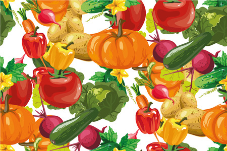 Vector vegetables seamless pattern. Vegetables seamless background.Health food. Grocery.のイラスト素材