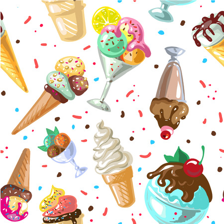 Icecream seamless pattern design vector isolated on white.のイラスト素材