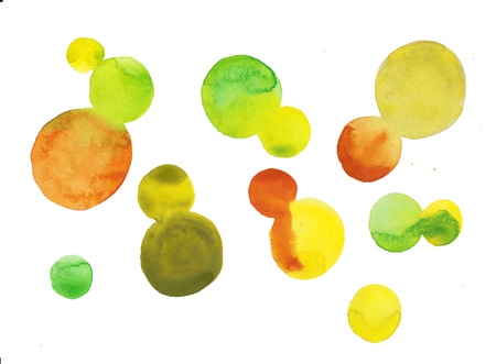 Watercolor hand painted circle shape design elements high resolution easy to use yellow and green colorsの写真素材