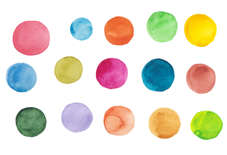 Watercolor hand painted circle shape design elements high resolution easy to use different colorsの写真素材