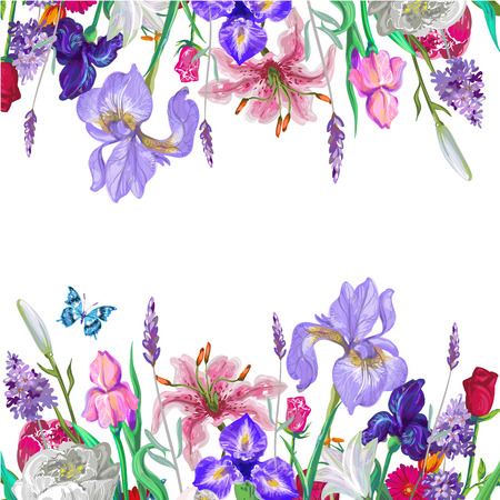 Tender floral empty template with butterfly, vector hand drawn design on white stock artのイラスト素材