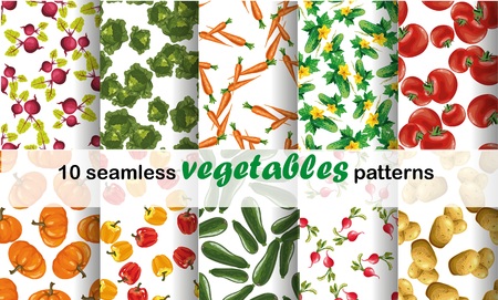 Seamless pattern collection set with colored vegetables. Vector illustration for your designのイラスト素材