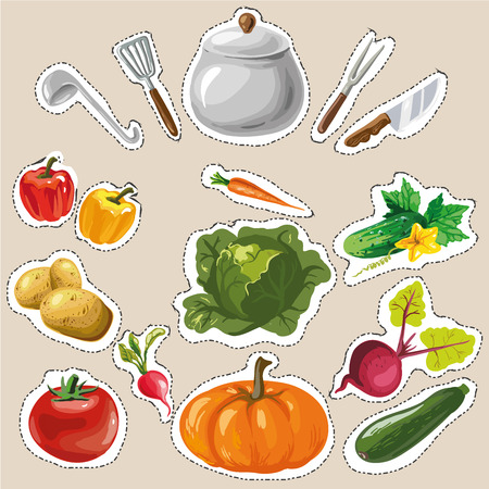 Set collection with vegetables stickers patches fashion badgesのイラスト素材