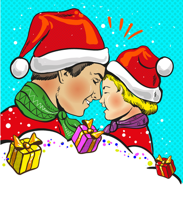 Father and son Christmas pop art comic vectorのイラスト素材