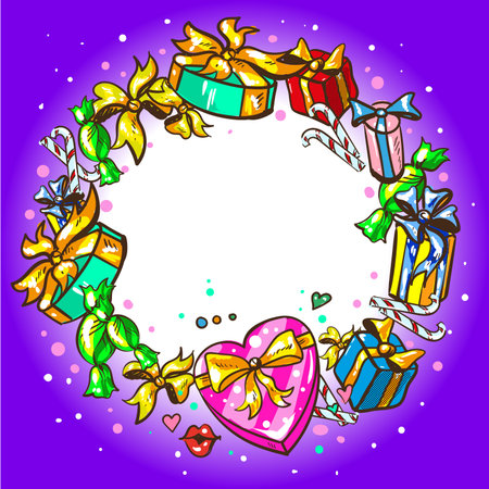 Holiday gifts hand drawn frame winter design New Year Christmas vectorのイラスト素材