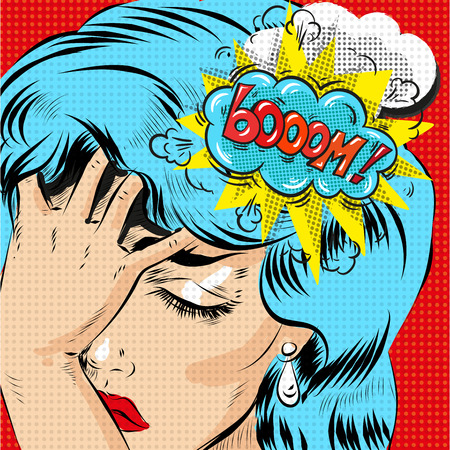 Woman in pop art retro comic style. Woman Oh emotional reaction speech bubble. stockのイラスト素材