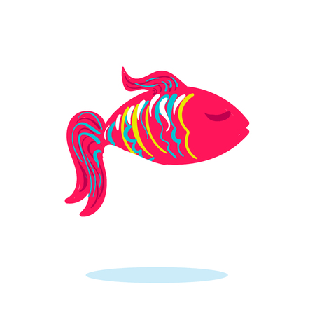 Sea fish in pink color isolated with closed eyes and colorful stripesのイラスト素材