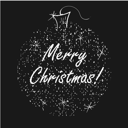 Merry Christmas on Shiny semi transparent christmas ball grunge texture on black backgroundの写真素材