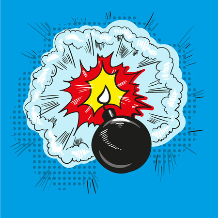 Comic bomb explosion pop art retro style halftone illustrationのイラスト素材