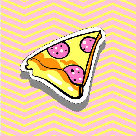Pizza slice. Fashion patch, badge, pin, sticker pop art style illustration.のイラスト素材
