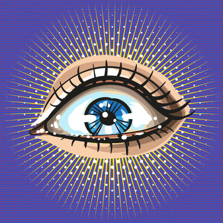 Beautiful female eye with make up pop art retro vintage style with raysのイラスト素材