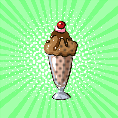 Ice cream in glass chocolate flavour pop art hand drawn vector illustrationのイラスト素材