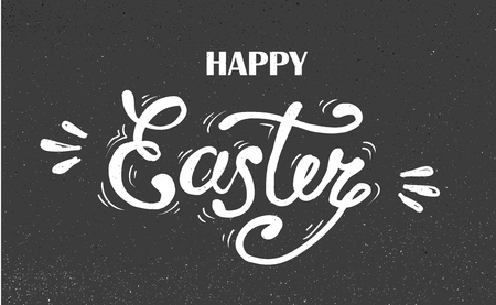 happy Easter Hand drawn lettering. design for holiday greeting card and invitation of the happy Easter day on chalkboardのイラスト素材