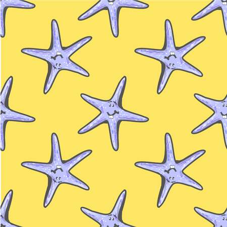 Exotic starfishes colorful seamless pattern. Blue summer endless texture for textile or web site background Vector illustrationのイラスト素材