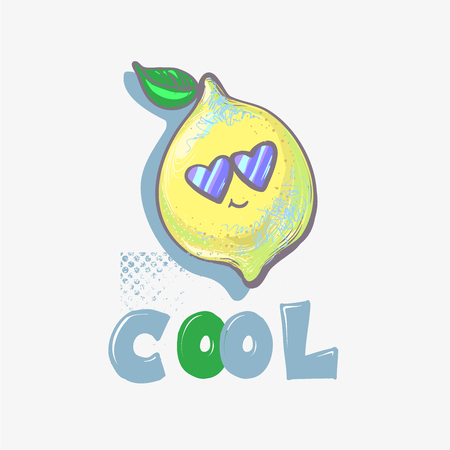 lemon cute cool character in sun glasses fashion patch for printsの写真素材