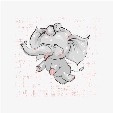 Cute elephant flying hand drawn vector illustration. Can be used for t-shirt print, kids wear fashion design, baby shower invitation card.のイラスト素材