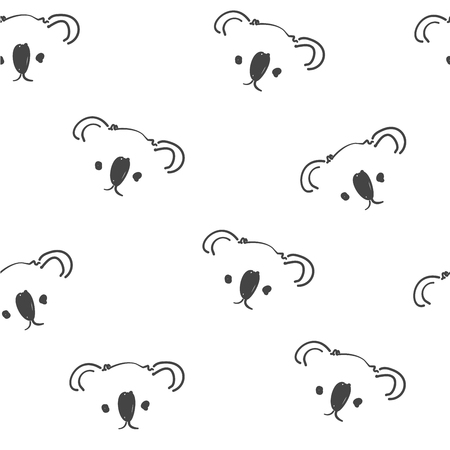 Line art graphic koala head seamless pattern, cute kanimal fashion print, wrapping paper designのイラスト素材