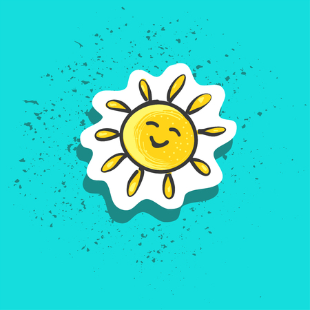 Cute little sun fashion sticker smiley patch badge .のイラスト素材