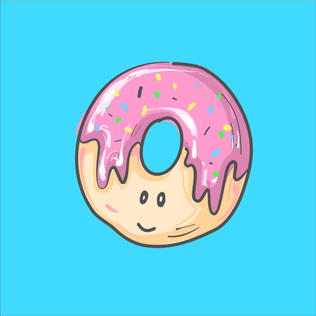 Cute donut cartoon illustration character with human smiling face.のイラスト素材