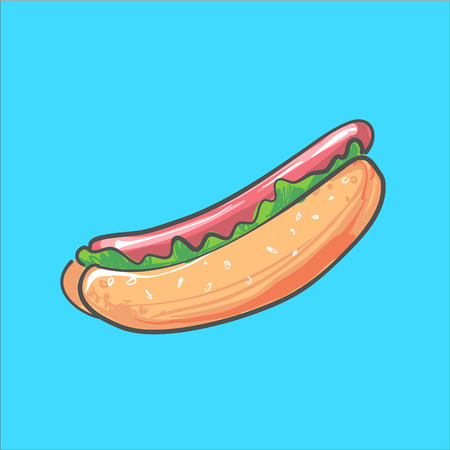 Hotdog. Vector isolated flat illustration fast food for poster, menus, brochure, web and icon fastfood.のイラスト素材